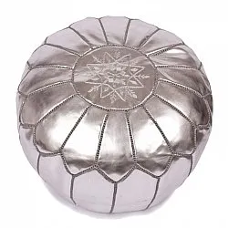 Pouf - Moroccan leather pouf (silver)