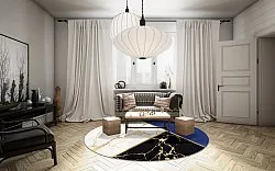 Round rug - Canelli (black/white/blue)