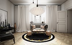 Round rug - Vilia black/white/gold