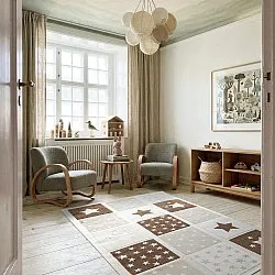 Children's Rug - Star Grid (cream/brown)