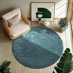 Round rug - Recycled PET with viscose look (steel blue)