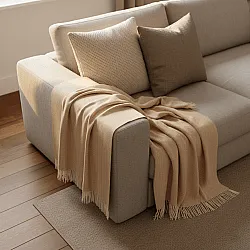 Throws - Cotton throw - Denisa Fishbone (beige/white)