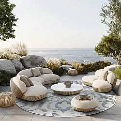 Round rug - Indoor/Outdoor Trenton (white/blue)