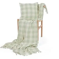 Throws - Isela check cotton throw (cream/light green)