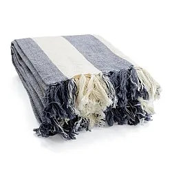 Throws - Kora stripe cotton throw (cream/navy)