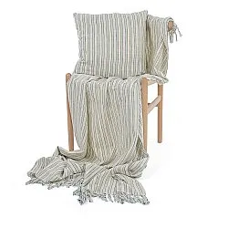Throws - Rumi stripe cotton throw (cream/navy/light green)