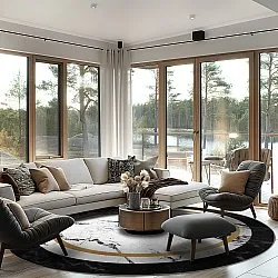 Round rug - Avola (black/white/gold