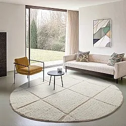 Round rug - Bellevue Natural Cotton Shaggy (off white/beige)