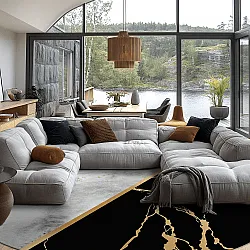 Round rug - Cassa (grey/black/gold)