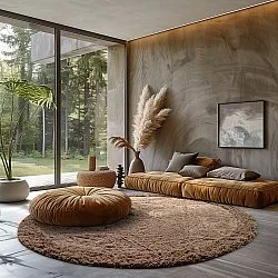 Round rug - Ebba Natural Cotton Shaggy (brown)
