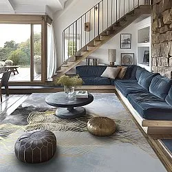Wilton rug - Ekual (blue/grey/gold)