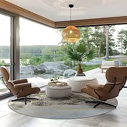 Round rug - Ekual (blue/grey/gold)