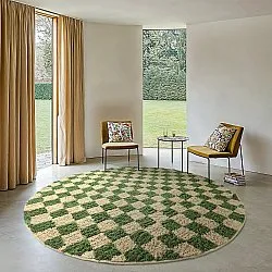 Round rug - Elsey Natural Cotton Shaggy (green/beige)