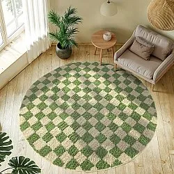 Round rug - Elsey Natural Cotton Shaggy (green/beige)