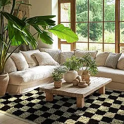 Shaggy rugs - Elsey Natural Cotton Shaggy (black/beige)