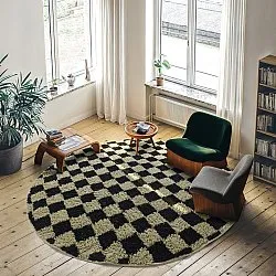 Round rug - Elsey Natural Cotton Shaggy (black/beige)