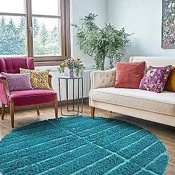 Round rug - Ikara Natural Cotton Shaggy (turquoise)