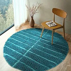Round rug - Ikara Natural Cotton Shaggy (turquoise)