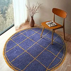 Round rug - Lana Natural Cotton Shaggy (blue/yellow)