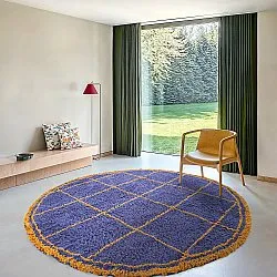 Round rug - Lana Natural Cotton Shaggy (blue/yellow)