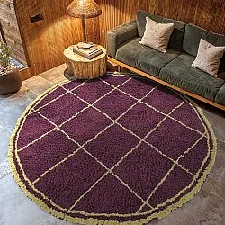 Round rug - Lana Natural Cotton Shaggy (burgundy/yellow)