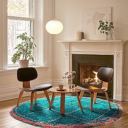 Round rug - Lana Natural Cotton Shaggy (turquoise/pink)