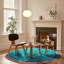 Round rug - Lana Natural Cotton Shaggy (turquoise/pink)