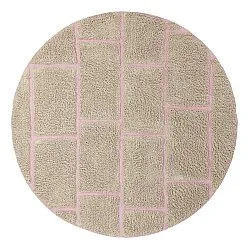 Round rug - Lindley Natural Cotton Shaggy (beige/pink)