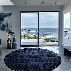 Round rug - Salem Natural Cotton Shaggy (dark blue)