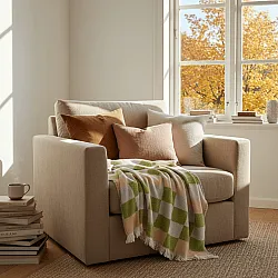 Throws - Wool blend throw - Audrey Check (beige/green/purple)