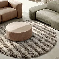 Round rug - Thira Stripe Cotton Shaggy (cream/taupe)