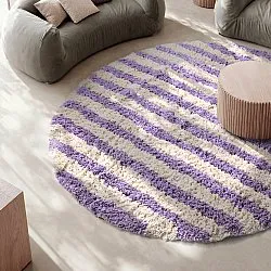 Round rug - Thira Stripe Cotton Shaggy (cream/light purple)