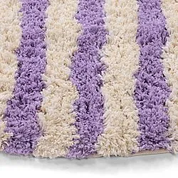 Round rug - Thira Stripe Cotton Shaggy (cream/light purple)