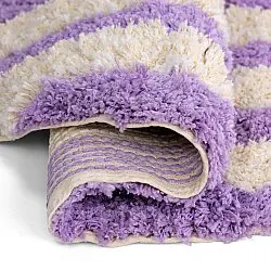 Round rug - Thira Stripe Cotton Shaggy (cream/light purple)