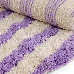 Round rug - Thira Stripe Cotton Shaggy (cream/light purple)