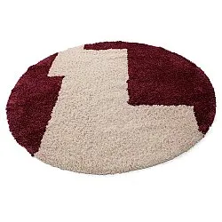 Round rug - Begur Natural Cotton Shaggy (off-white/burgundy)