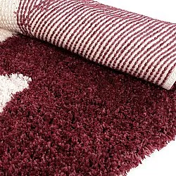 Round rug - Begur Natural Cotton Shaggy (off-white/burgundy)