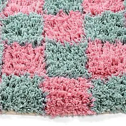 Round rug - Methoni Check Cotton Shaggy (light blue/light pink)