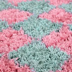 Round rug - Methoni Check Cotton Shaggy (light blue/light pink)