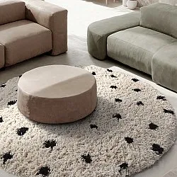 Round rug - Soria Natural Cotton Shaggy (off-white/black)