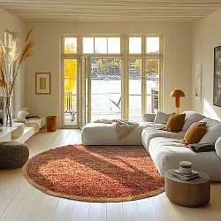 Round rug - Celina Natural Cotton Shaggy (red)