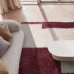 Shaggy rugs - Begur Natural Cotton Shaggy (off-white/burgundy)
