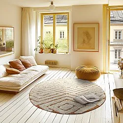 Round rug - Holwell Natural Cotton Shaggy (off white/brown)