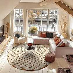 Round rug - Holwell Natural Cotton Shaggy (off white/brown)