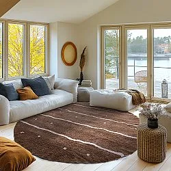 Round rug - Leora Natural Cotton Shaggy (brown/purple)
