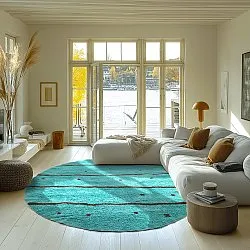 Round rug - Leora Natural Cotton Shaggy (turquoise/brown)