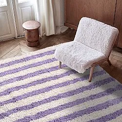 Shaggy rugs - Thira Stripe Cotton Shaggy (cream/light purple)