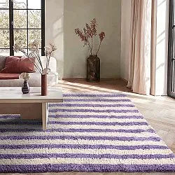 Shaggy rugs - Thira Stripe Cotton Shaggy (cream/light purple)