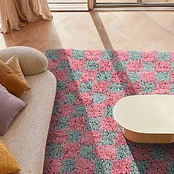 Shaggy rugs - Methoni Check Cotton Shaggy (light blue/light pink)