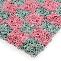 Shaggy rugs - Methoni Check Cotton Shaggy (light blue/light pink)